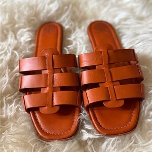 Tory Burch Orange Leather Slide Sandals